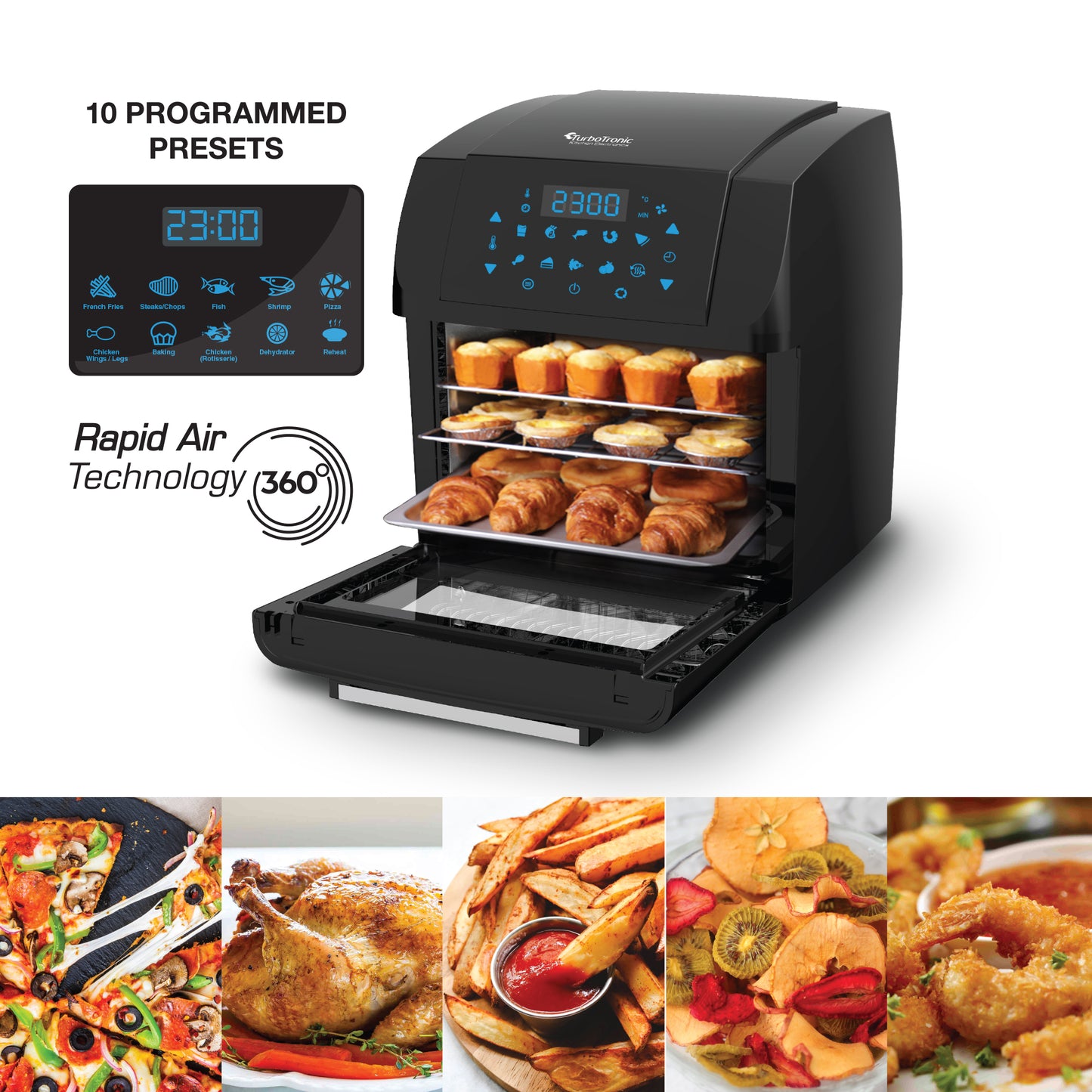 TurboTronic AF2 XL Airfryer - 9-in-1 varm luft fritös - 12L - Svart