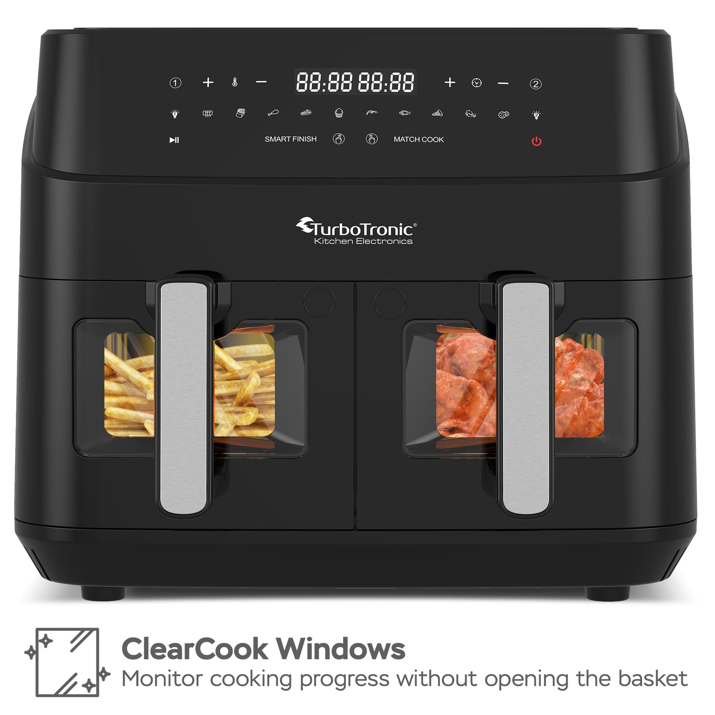 TurboTronic DAF6W Double Airfryer XXL med fönster - 9 Liters - Svart