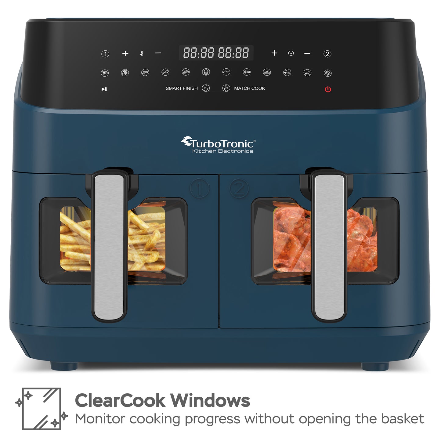 TurboTronic DAF6W Double Airfryer XXL med fönster - 9 Liters - Blå