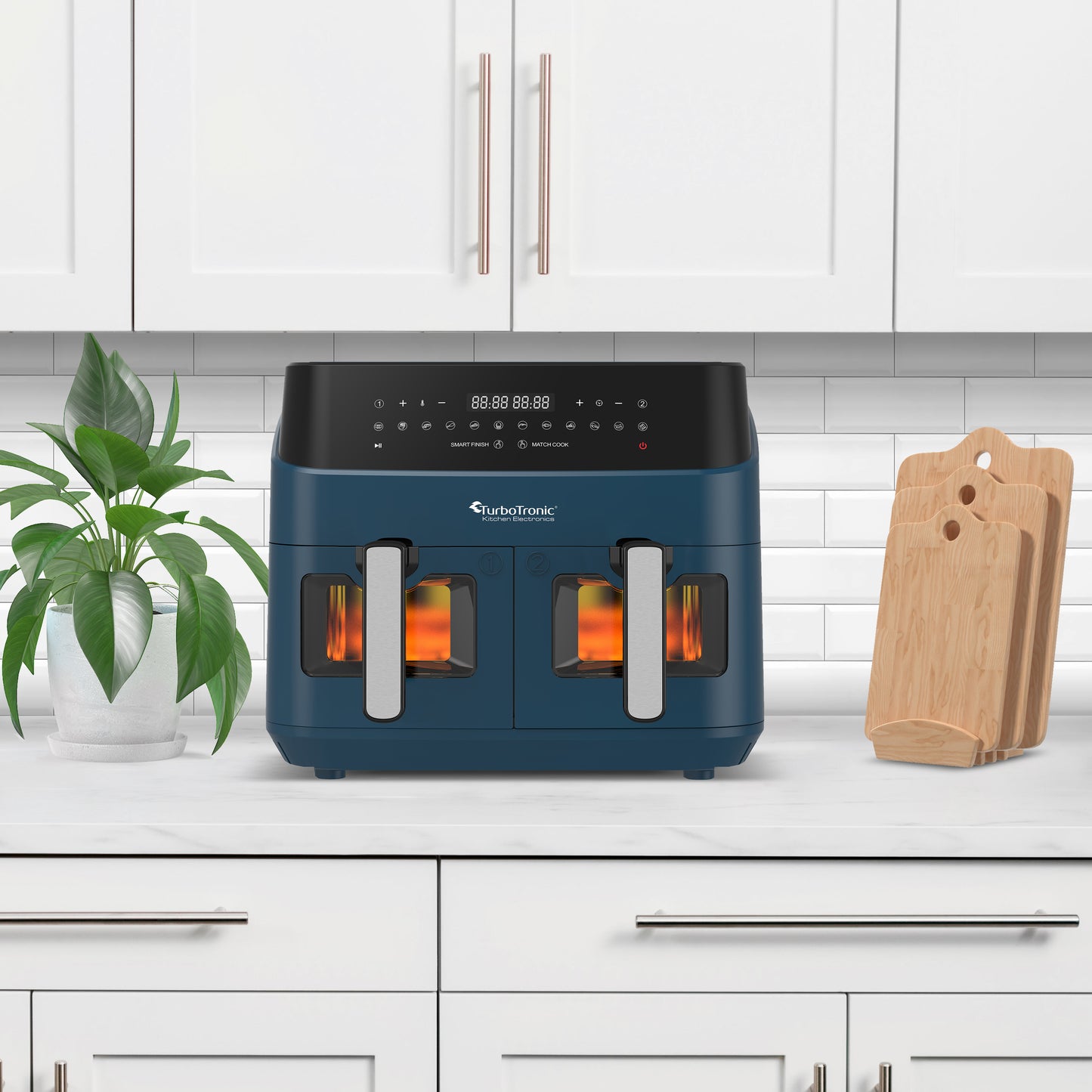 TurboTronic DAF6W Double Airfryer XXL med fönster - 9 Liters - Blå