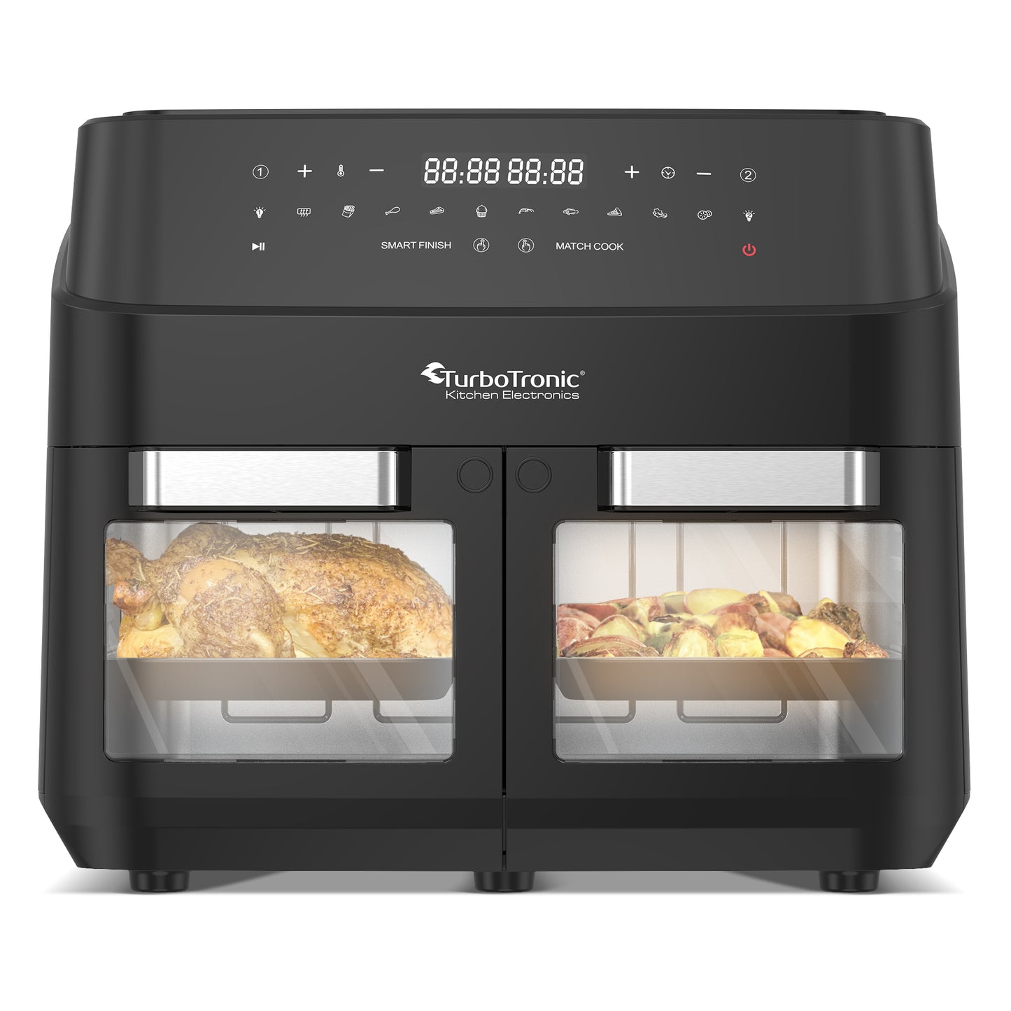 TurboTronic DAF7W Double Airfryer XXL - 3-in-1 Varmluftsfrityr  - 12 Liter - Svart