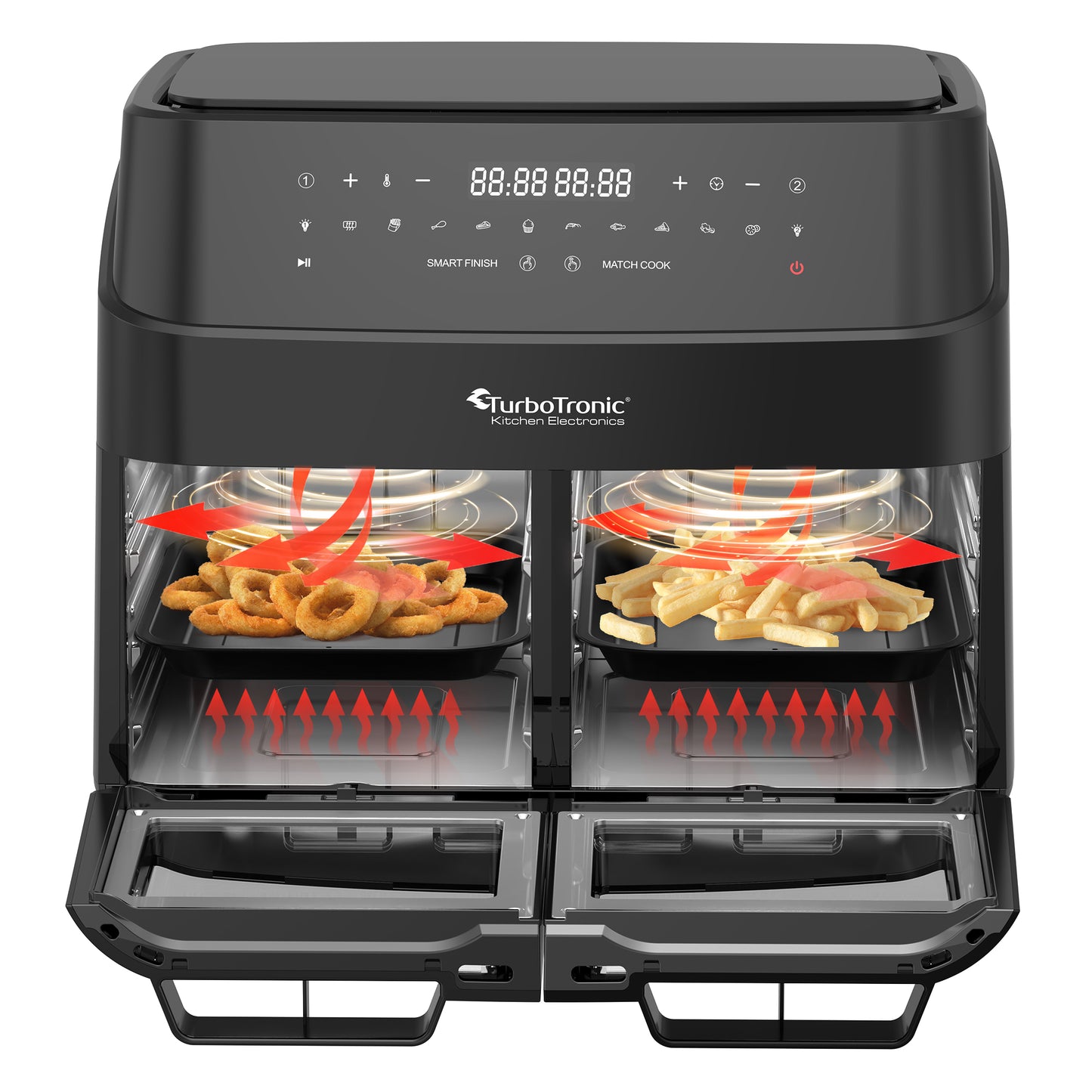 TurboTronic DAF7W Double Airfryer XXL - 3-in-1 Varmluftsfrityr  - 12 Liter - Svart