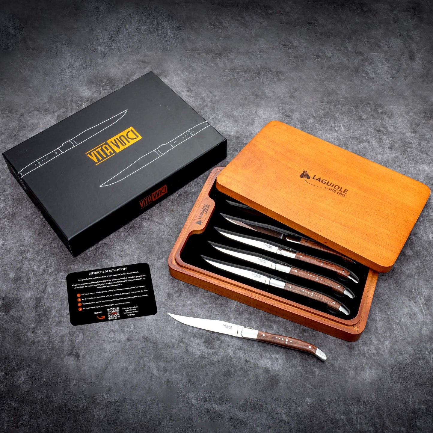 Steakkniv - Laguiole Vita Vinci - Prestigio - Rosenträ.