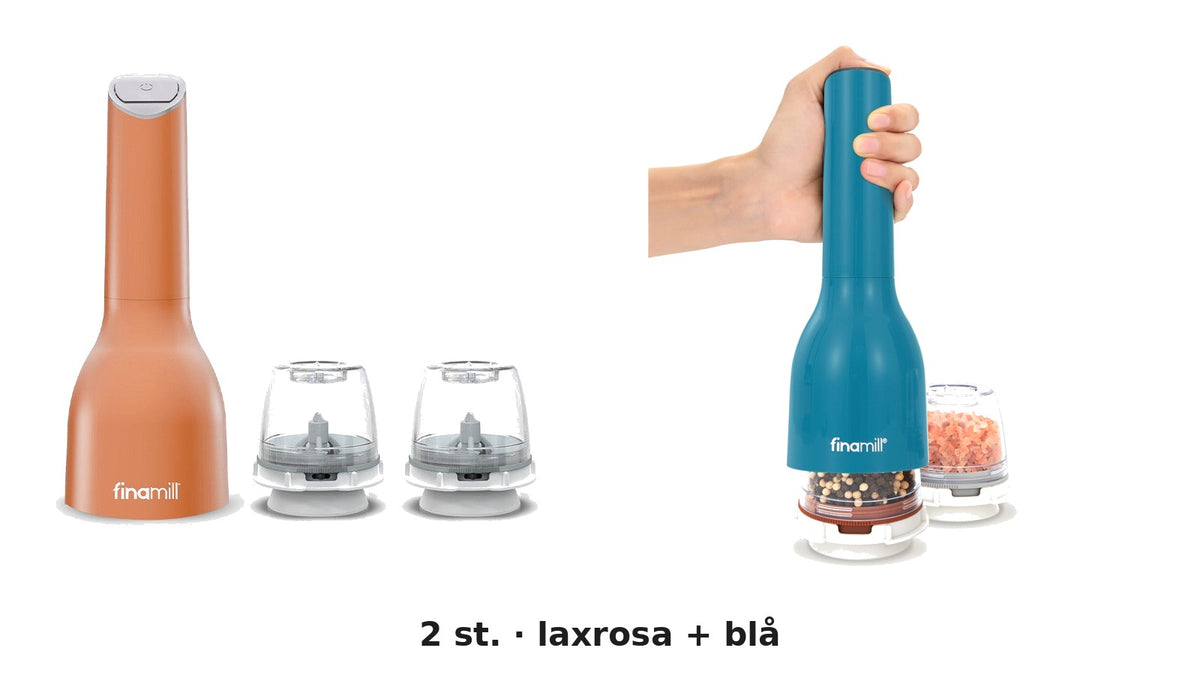 Finamill batteridriven kryddkvarn, 2 st. i laxrosa och blå