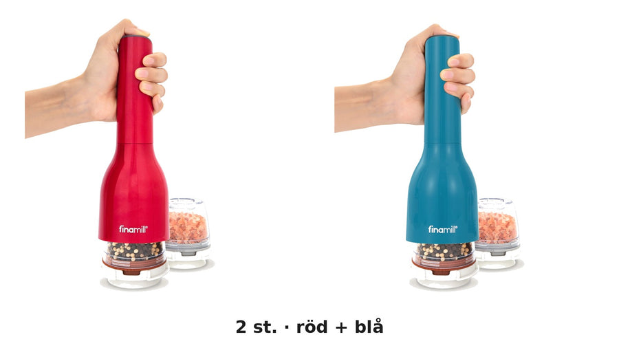 Finamill batteridriven kryddkvarn, röd + blå – 2-pack