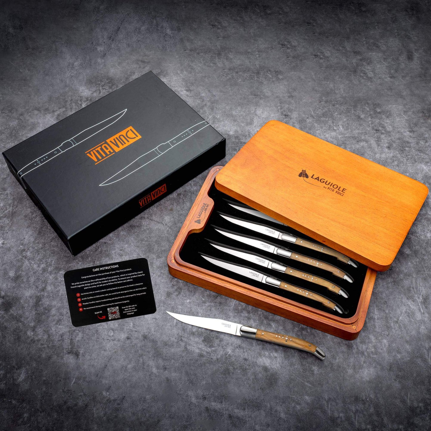 Steakkniv - Laguiole Vita Vinci - Prestigio - Olivträ