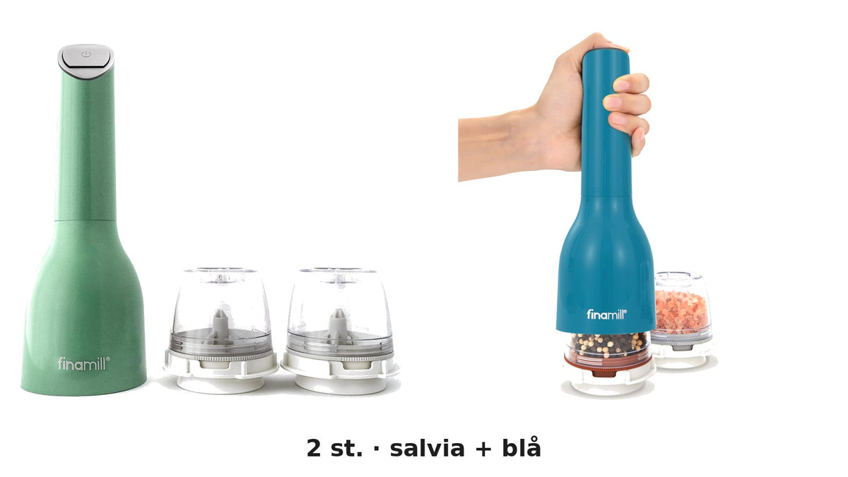 Finamill batteridriven kryddkvarn, 2 st. i salvia och blå