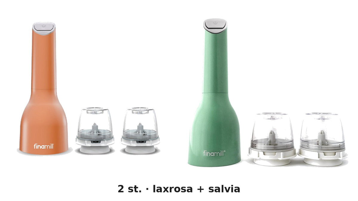 Finamill batteridriven kryddkvarn, 2 st. i laxrosa och salvia